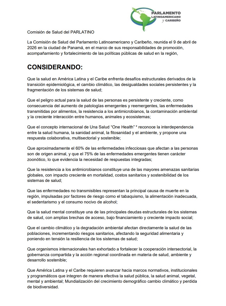 Comisión de Salud aprueba Declaración que impulsa el enfoque de “Una Salud” en la región