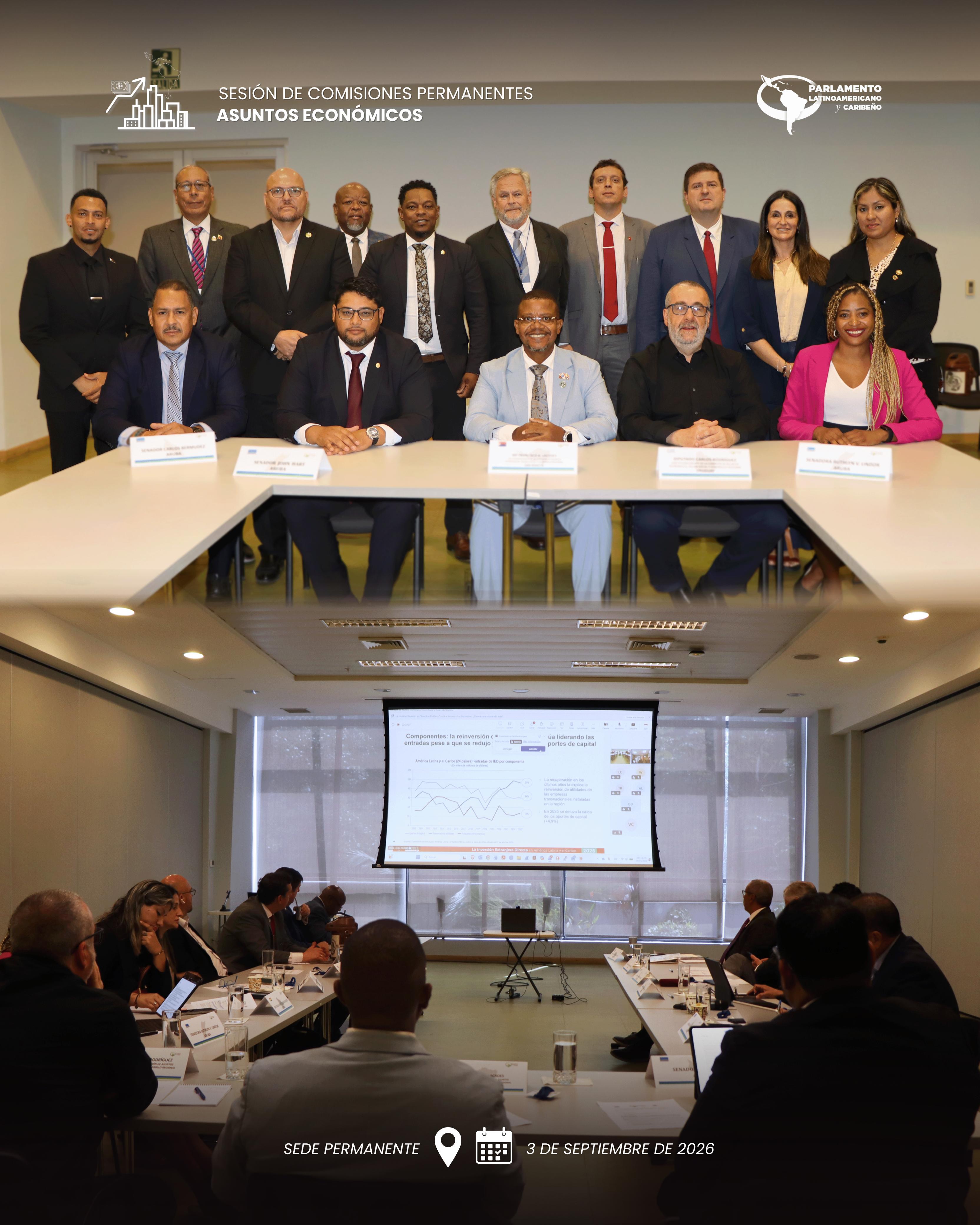 La Comisión de Asuntos Económicos, Deuda Social y Desarrollo Regional del PARLATINO analiza los principales desafíos económicos que impactan a América Latina y el Caribe.
