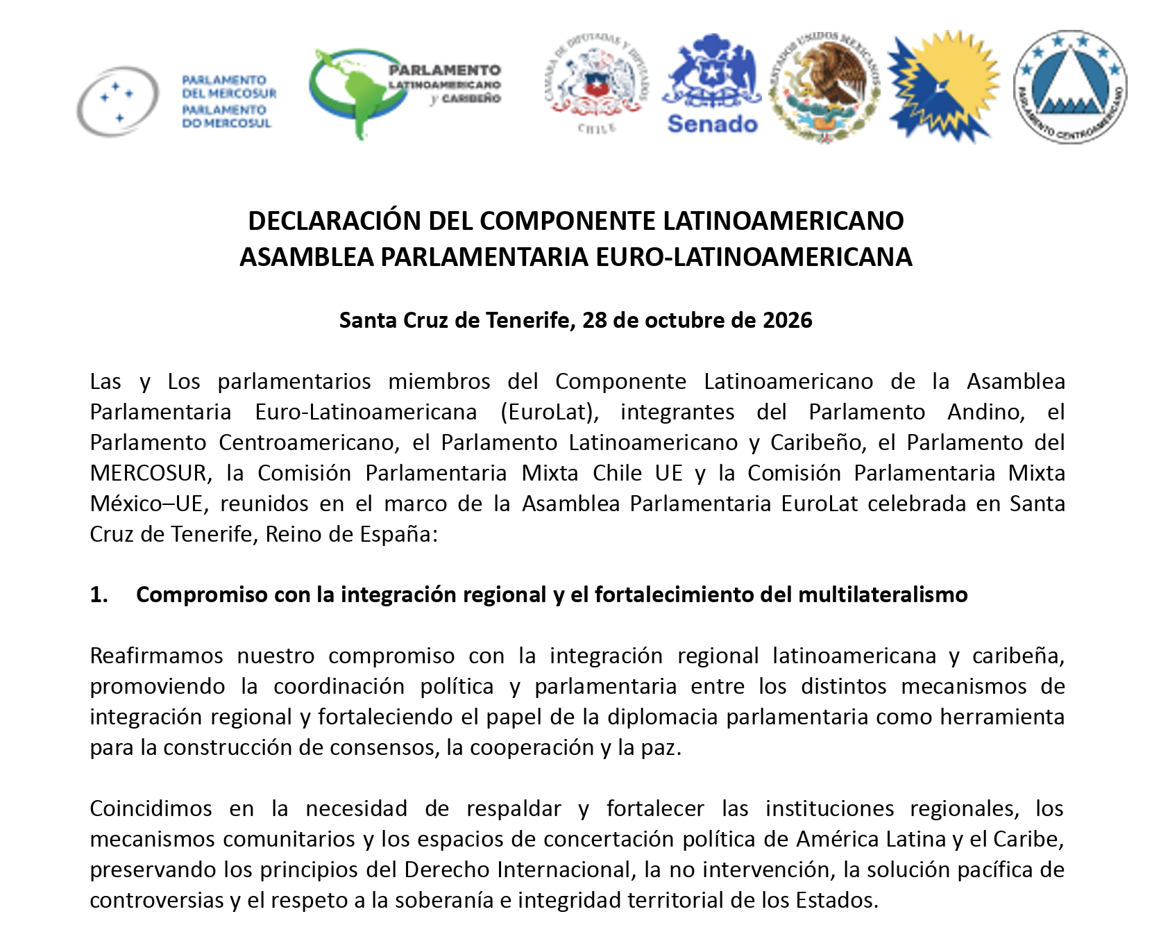 Componente Latinoamericano de EuroLat aprueba Declaración en defensa de la integración regional, la democracia y el multilateralismo